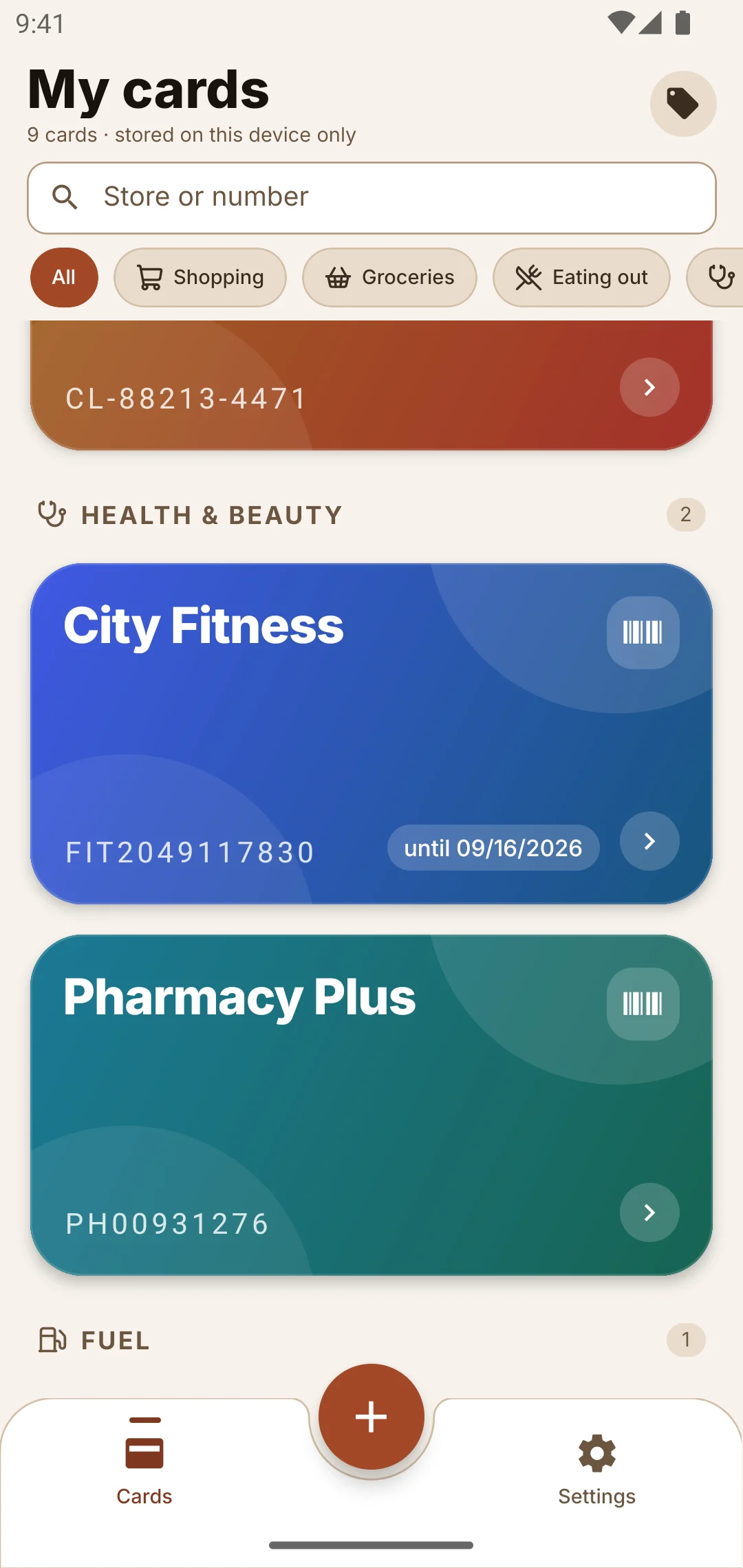 The card list with an expiry date badge on a card