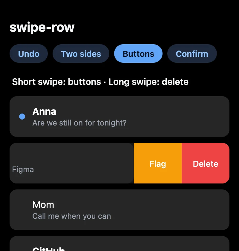 A row open on its Flag and Delete buttons